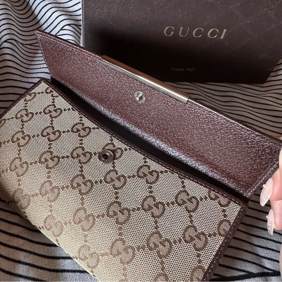 authentic brown Gucci canvas monogram long wallet - Picture 4 of 14